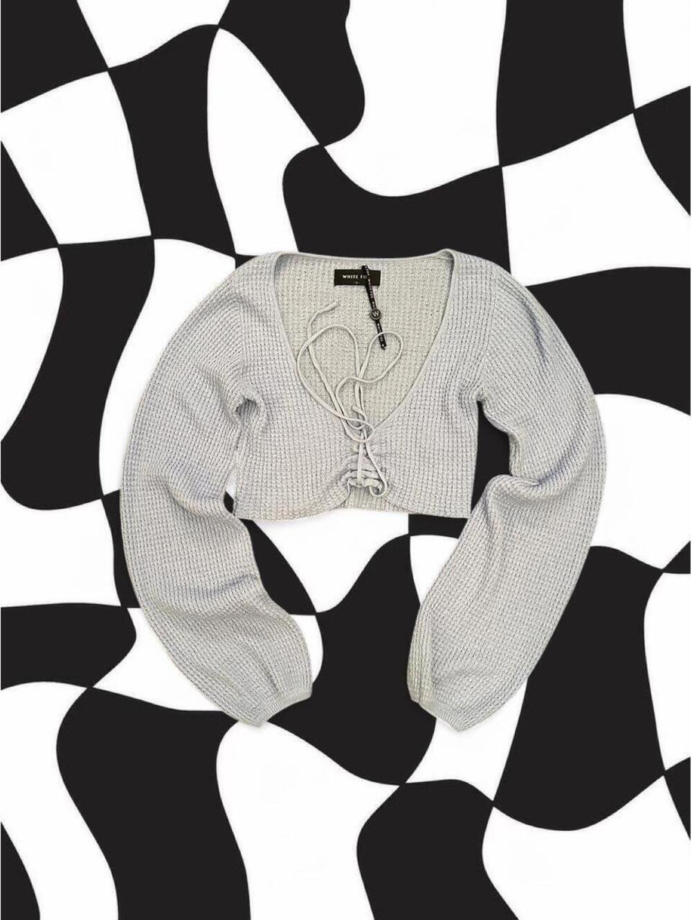 White Fox blue cropped knit sweater and top